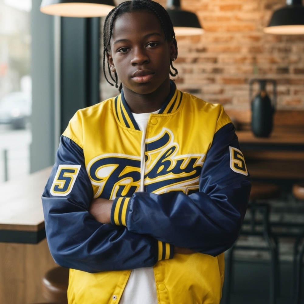 FUBU Varsity Jacket in Yellow and Navy